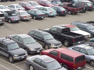 Parking Lot with hazards where a slip and fall accident could occur and result in injuries