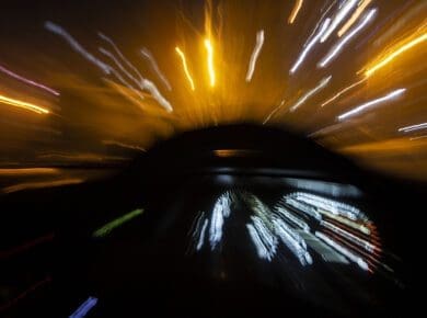 Blur Motion Inside Car Light Trail Represent Moving Car Or Drunk driving about to cause an accident