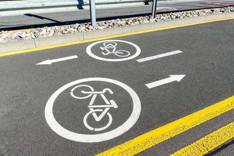 City Street Asphalt Road With Separated Two Way Direction Bicycle