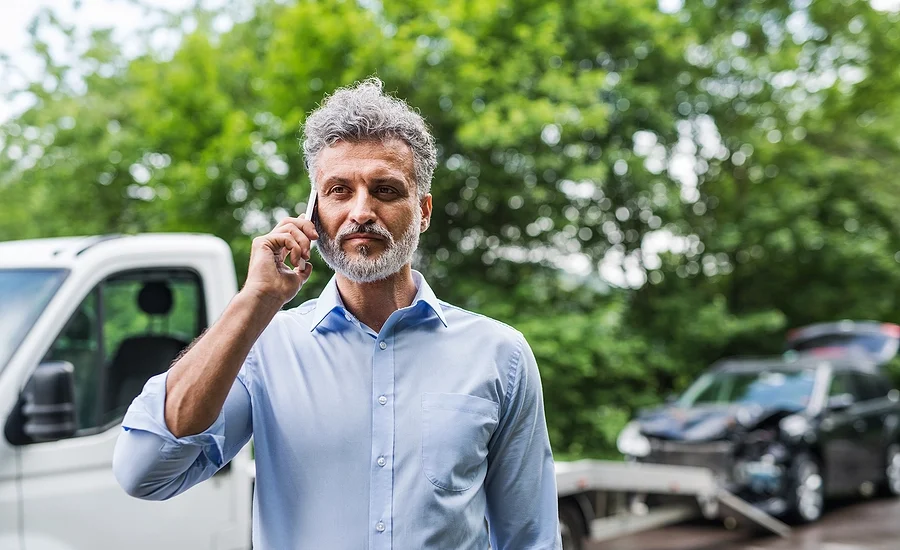 man on the phone with his insurance company after a lealman car accident