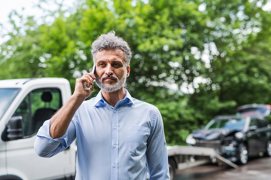 man on the phone with his insurance company after a lealman car accident