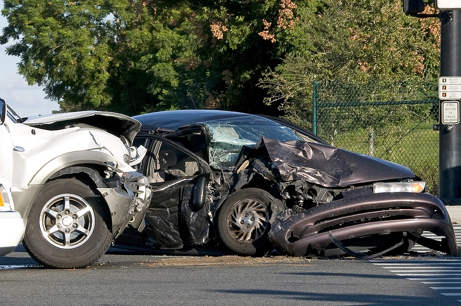 two cars smashed together in a Magnolia Heights car accident