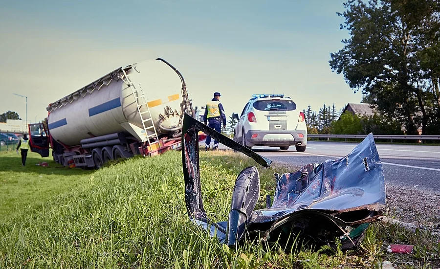 madeira beach truck accident where the truck has gone off the road and a car is damaged