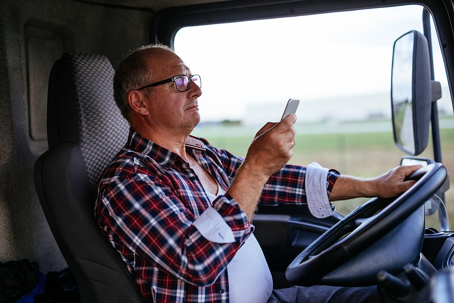 older truck driver about to cause an accident in pinellas park because he is texting while driving